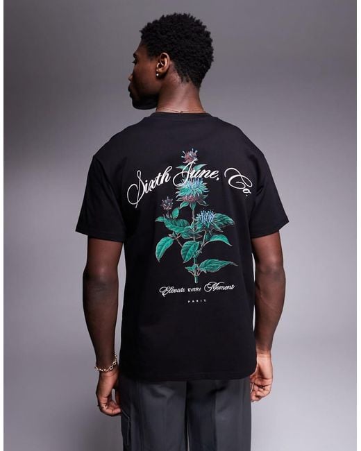 Sixth June Blue Botanical Back Print T-shirt for men