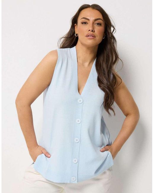 Yours Clothing White Knitted Button Front Vest Top
