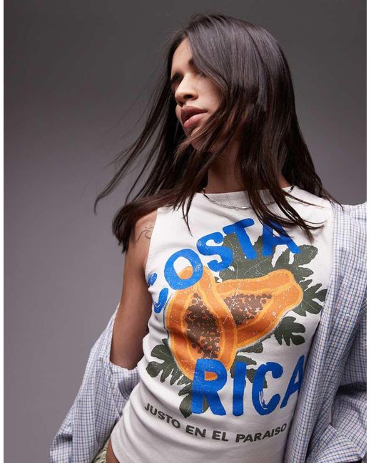 Top Senza Maniche Écru Con Grafica "Costa Rica" di TOPSHOP in Gray