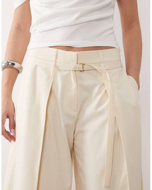 ASOS Natural Self Belt High Waisted Barrel Trouser In