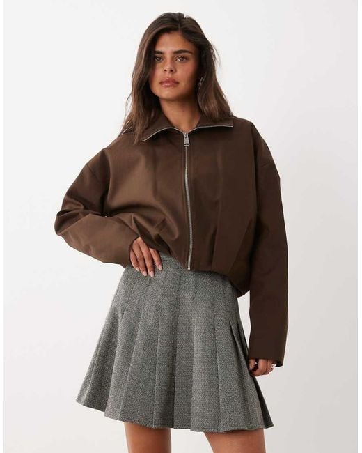 Nobody's Child Brown Herringbone High Rise Pleated Mini Skirt