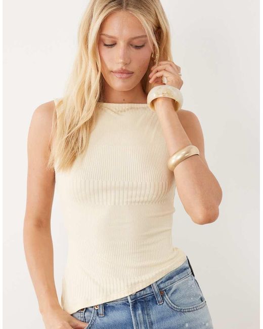 ASOS Blue Sleeveless With Slash Neck And Asym Hem Top