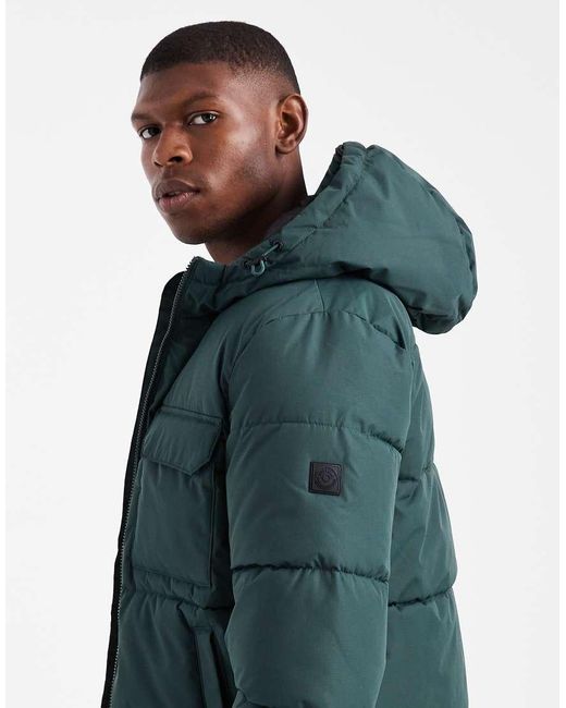 Only & Sons Blue Padded Coat With Hood & Utility Pockets for men