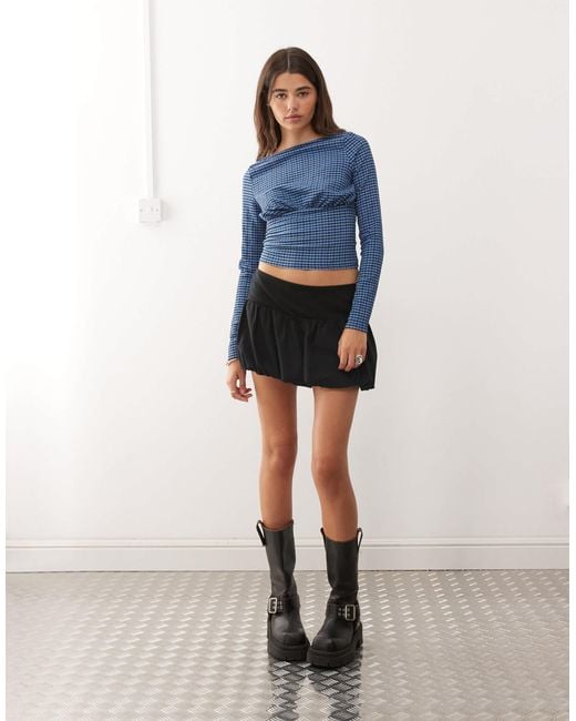 Collusion Blue Textured Gingham Slash Neck