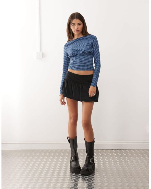 Collusion Blue Textured Gingham Slash Neck