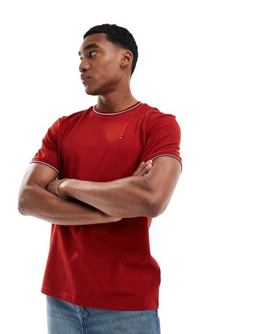 Tommy Hilfiger Red Tipped Collar T-shirt for men