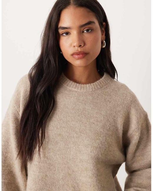 Gina Tricot Brown Crew Neck Knitted Wool Alpaca Sweater