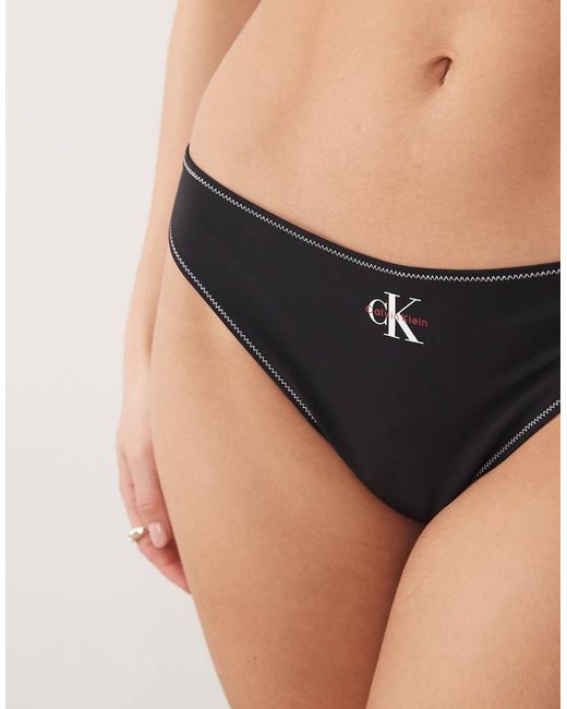 Calvin Klein Black Logo Thong Bikini Bottom