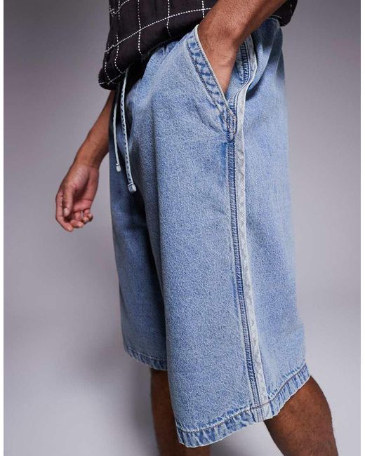 ASOS Langere Denim Jort Met Zijstrepen in het Blue voor heren