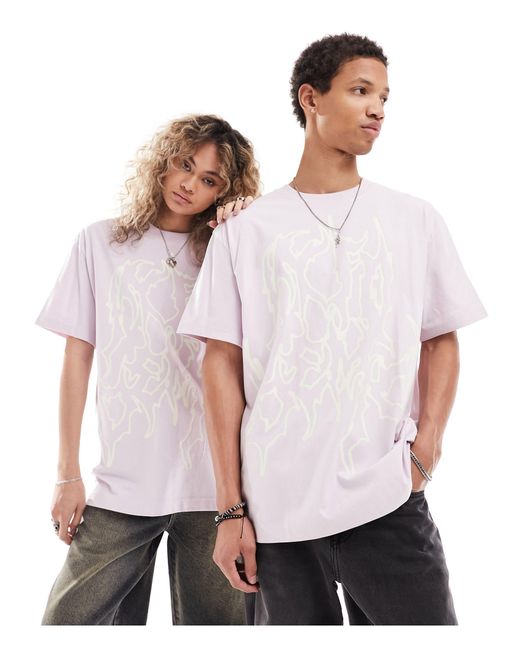 Weekday Pink Unisex Oversized T-shirt With Graphic Print