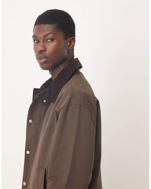 ASOS Brown Harrington Jacket With Cord Collar for men