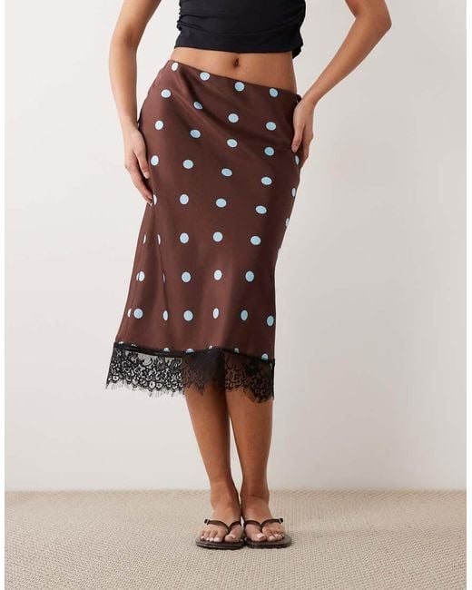 New Look Black Polka Dot Lace Satin Midi Skirt