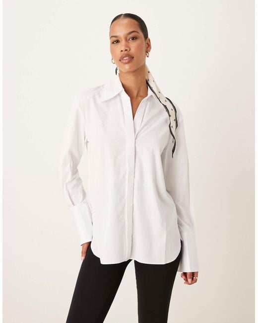 Mango Natural Long Sleeve Curved Hem Shirt
