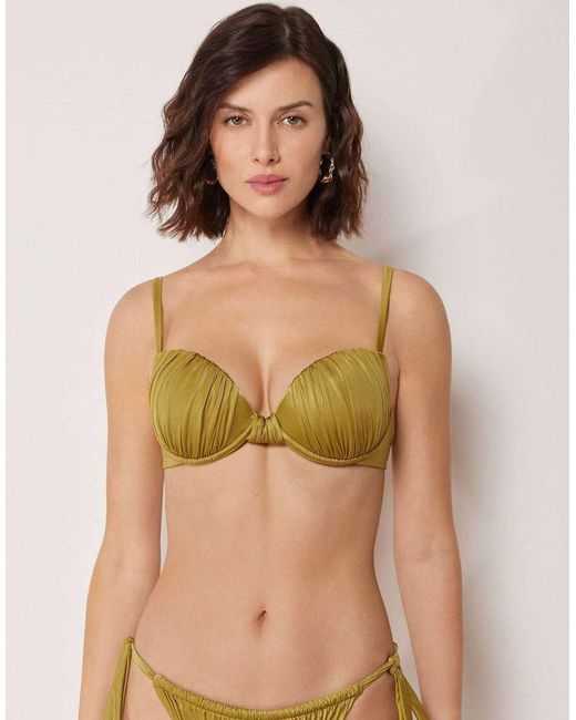 Calzedonia Green Shiny Satin Push-Up Bikini Top