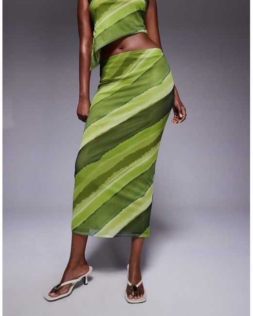 Gonna Midi Rete Verde Con Stampa Astratta di ASOS in Green