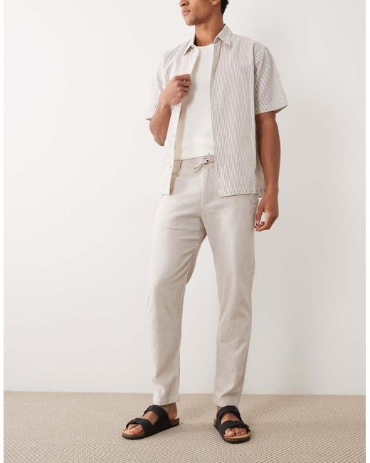 SELECTED Natural Linen Blend Drawstring Pants for men