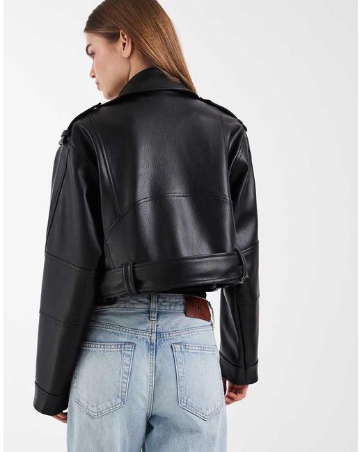 ASOS Black Leather Look Shrunken Biker Jacket