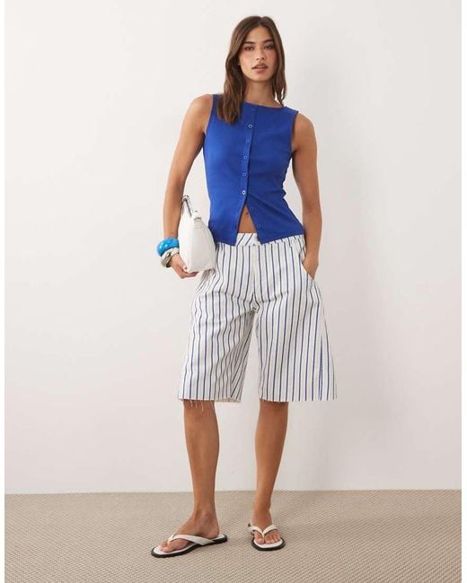 ASOS Blue Boat Neck Tank With Buttons