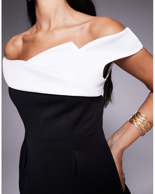 ASOS Gray Bardot Contrast Bust Panel Mini Dress