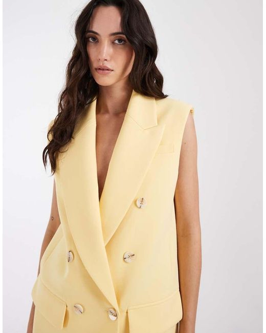 ASOS Natural Tailored Sleeveless Double Breasted Power Shoulder Blazer