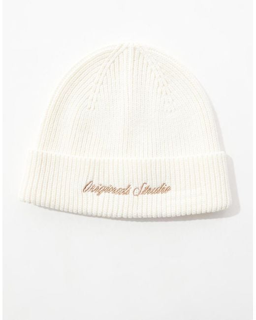 Berretto Color Crema A Coste Con Scritta "Originals Studio" Ricamata di Jack & Jones in Brown da Uomo