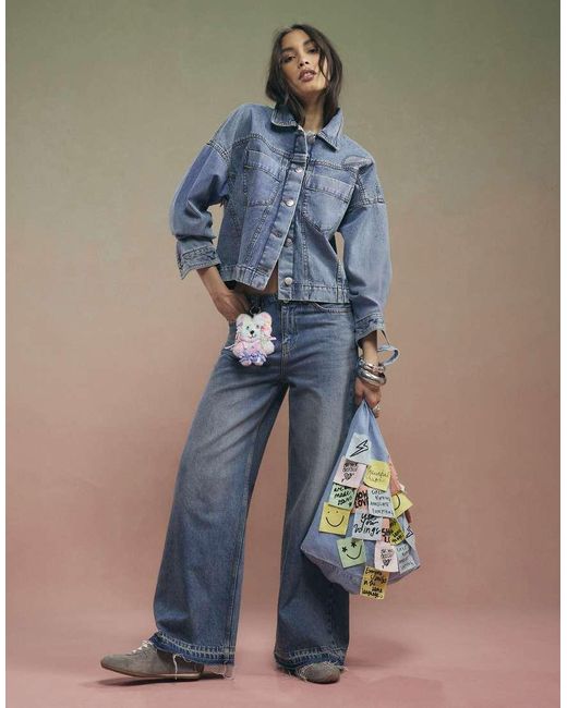 River Island Blue Year Zero Notes Denim Jacket