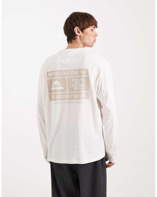 Tommy Hilfiger White Stacked Logo Long Sleeve T-Shirt for men