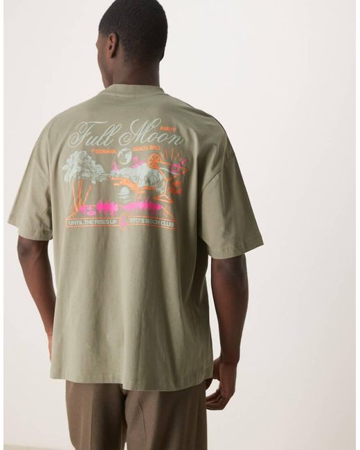 Camiseta De Corte Cuadrado Extragrande Con Estampado Trasero De -Verde ASOS de hombre de color Green
