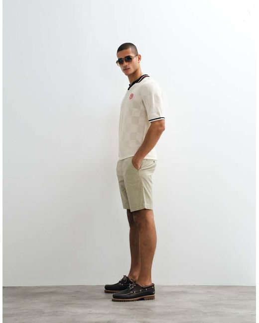 ASOS Natural Relaxed Knitted Football Style With Embroidery Notch Neck for men