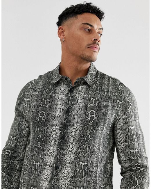 Bershka Overhemd Met Slangenprint in het Gray voor heren