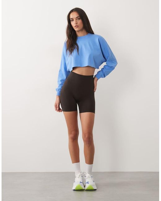4505 Blue Heavyweight Cotton Drop Shoulder Cropped Long Sleeve T-Shirt