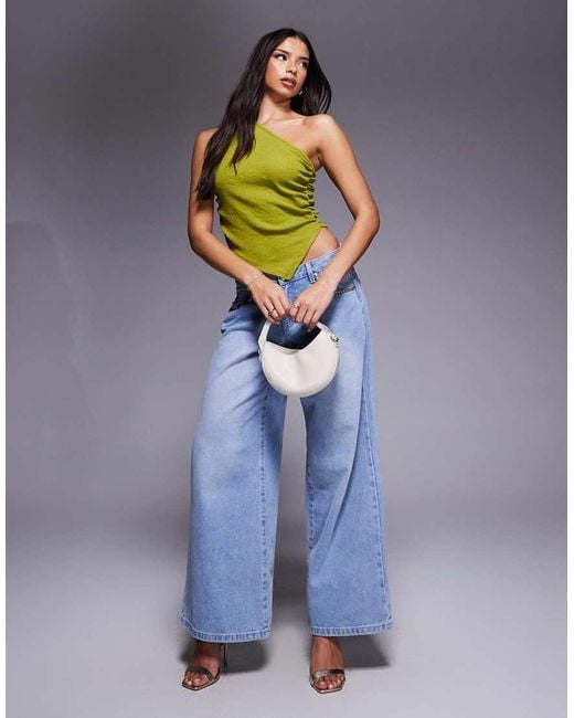 Top Fruncido Y Asimétrico De Tejido Texturizado De ASOS de color Green