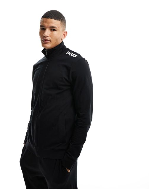 Boss Black Zip Jacket With Printed Logo for men