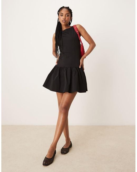 Mango Black Fit & Flare Mini Dress With Dropped Hem