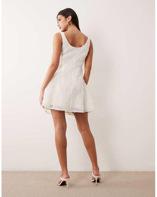Y.A.S White 3d Floral Applique Flippy Mini Dress