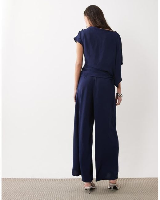 ASOS Blue Draped Fallen Shoulder Jumpsuit