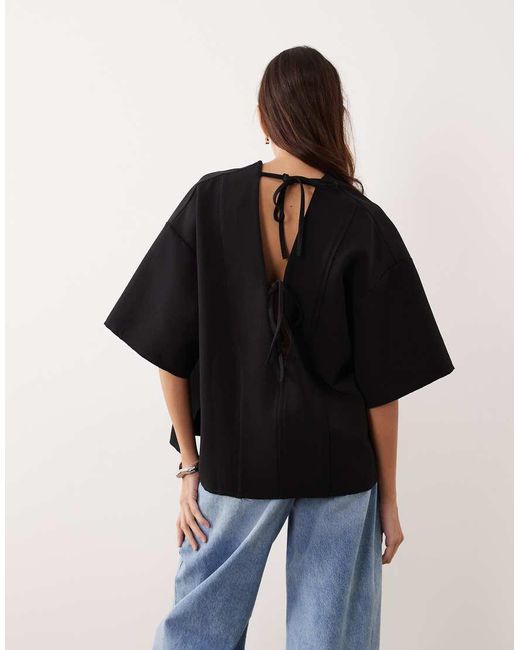 ARRANGE Black Boxy Seam Top With Tie Back Detail