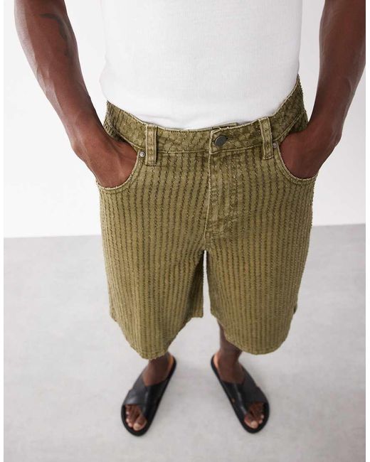 ASOS Natural Loose Textured Denim Jorts for men