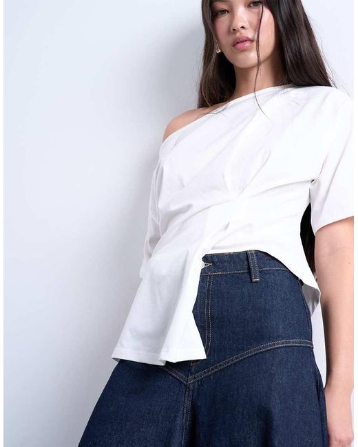 TOPSHOP White Denim Front Yoke Maxi Skirt