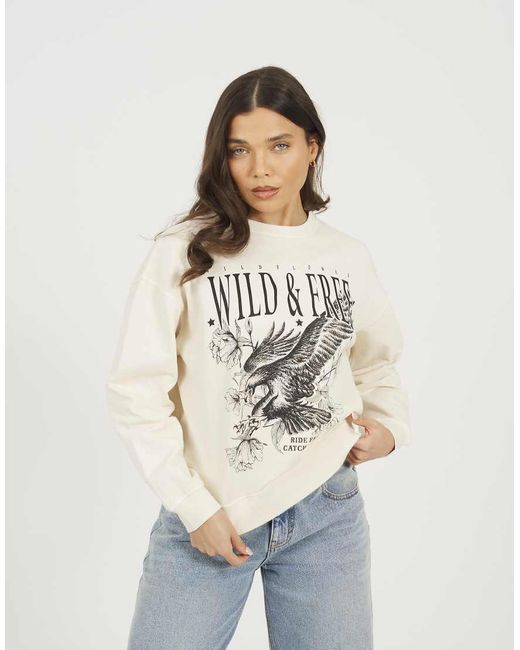 Brave Soul Natural Acid Wash Graphic Print Sweatshirt