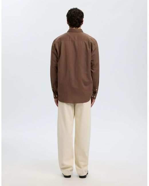 SELECTED Brown Linen-Blend Shirt for men