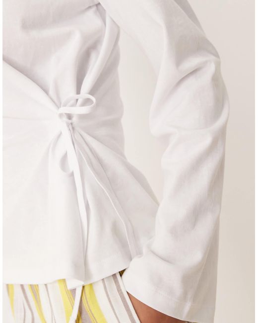 ASOS White Cinched Tie Side Long Sleeve Top