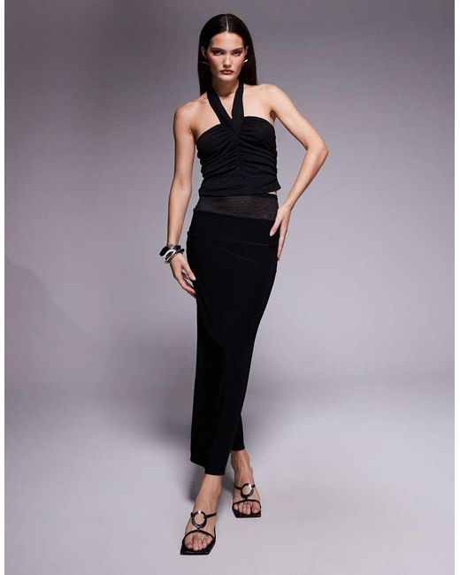 ASOS Black Slinky Halter Neck Ruched Crop Top