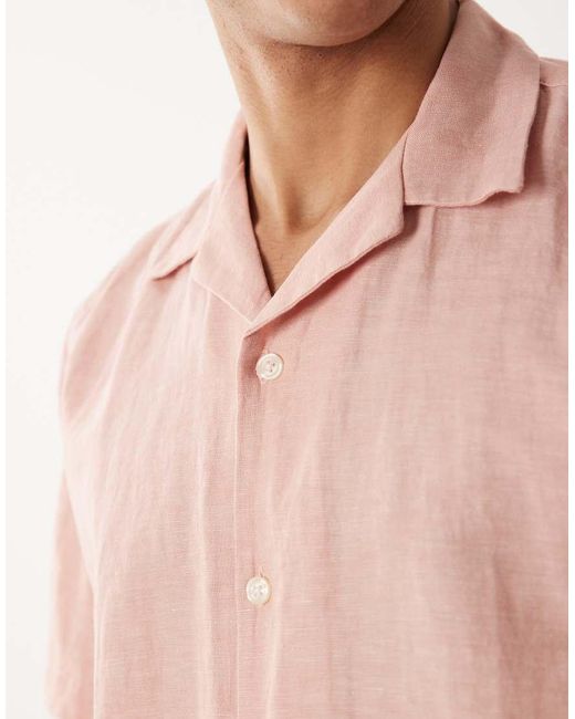 SELECTED Pink Linen Blend Short Sleeve Shirt for men
