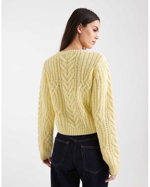 Brave Soul Yellow Crew Neck Cable Knit Jumper
