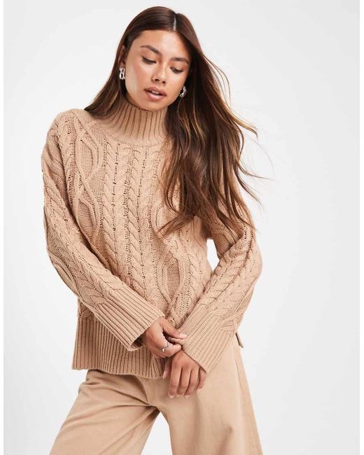 Brave Soul Brown Chunky Cable Knit High Neck Jumper