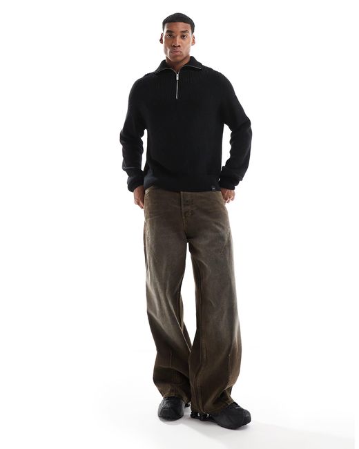 Pull en maille à col zippé Pull&Bear pour homme en coloris Black