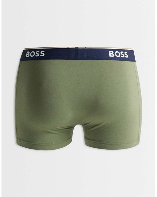 Boss Blue Power 3 Pack Logo Contrast Waistband Trunks for men
