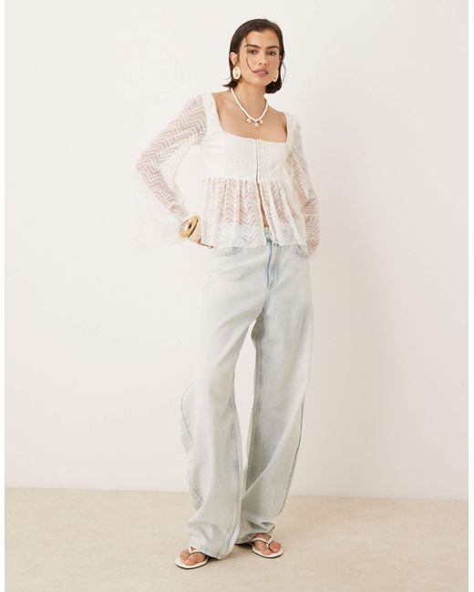 ASOS Natural Long Flared Sleeve Peplum Hem Top