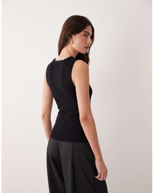 ASOS Black Satin Frill Edge Knitted Cami Top